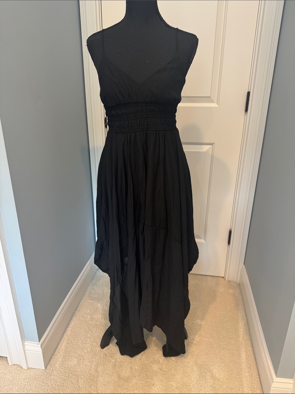 Anthropologie Black Spaghetti-Strap Midi Dress size small new